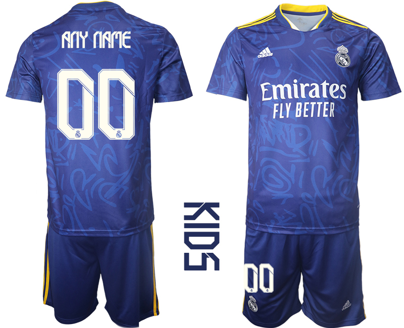 Youth 2021-2022 Club Real Madrid away blue customized Soccer Jersey